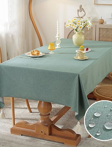  Nappe rectangulaire imperméable, résistante aux taches, tissu sans plis, lavable en coton et lin, pour salle à manger, fête, décoration de vacances