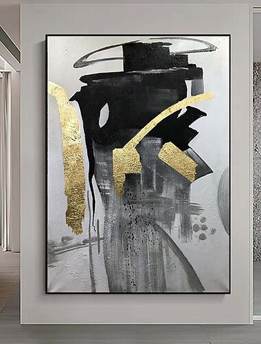  pintura grande hecha a mano de lámina de oro pintada a mano pintura al óleo en blanco y negro arte de la pared pinturas abstractas arte abstracto beige blanco pintura minimalista sobre lienzo