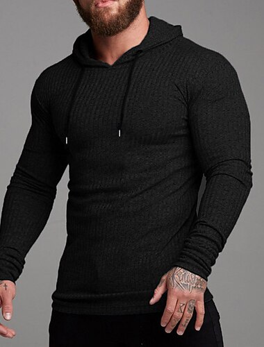 Voor heren T-shirt Spier shirt Geribbeld gebreid T-shirt Shirt met lange mouwen Lange mouw Capuchon Zomer Effen Modieus Streetwear Stoer Dagelijks Buiten Uitgaan Wit Top T-shirt voor mannen
