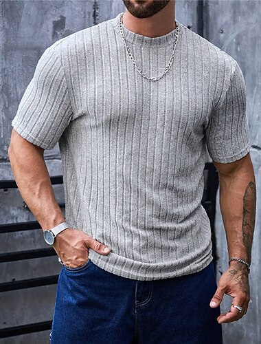  Pánské Tričko Pletené tričko Tričko Top Krátké rukávy Tričkový Léto Bez vzoru Pit Strip Módní Designové Základní Pletený Dovolená ulice Jdeme ven Šedá Top tričko pro muže