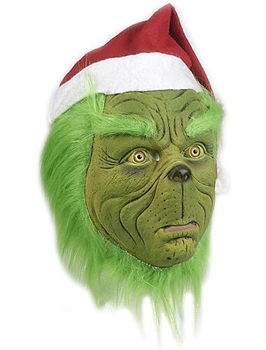  julemonstermaske grønt hår monstergrønn plysjdukke latex hodeplagg ballfest morsom karneval julerekvisitter