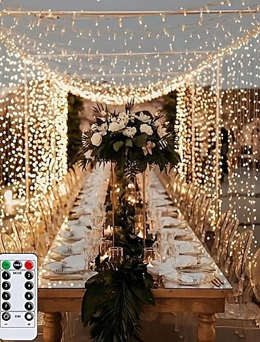  قطعة واحدة من مصابيح الستارة 300 مصباح LED لتزيين حفلات الزفاف وعيد الميلاد، أبيض دافئ