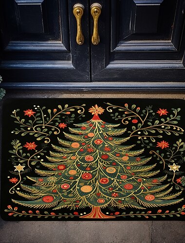  julepynt tre dørmatte sklisikkert oljetett teppe skandinavisk folkekunst innendørs utendørs matte soverom dekor baderomsmatte inngangsteppe dørmatte
