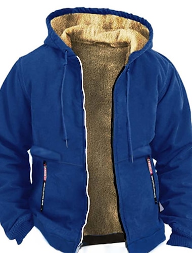  Men's Hoodie Fuzzy Sherpa Full Zip Hoodie Sweat Jacket Wine Army Green Navy Blue Blue Brown Hooded Color Block Sports & Outdoor Sports Streetwear Hot Stamping Fleece Basic Casual Thin fleece Winter