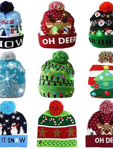  Kerst Beanie Hoed Gebreide LED Licht Hoed Verlichte Kersthoed voor Unisex Winter Pom Hoeden Vakantie Feest Beanie Pet Xmas Geschenken Meerdere Kleuren