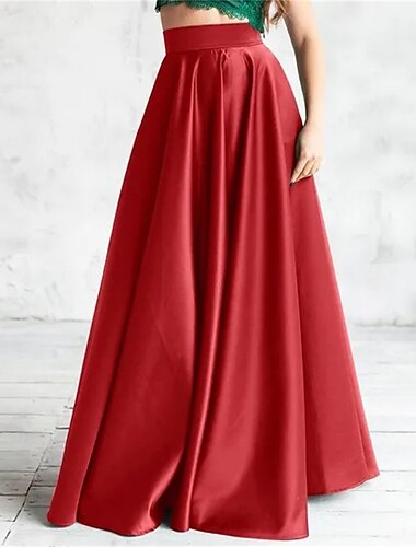  Damenrock A-Linie Swing langer Rock Maxirock mit hoher Taille gerüscht einfarbig Party Street Winter elegante Mode rosa rot grün