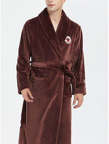  Herren Schlafanzug Morgenmantel Bademantel Glatt Stilvoll Brautkleider schlicht Komfort Heim Täglich Bett Flanell Komfort Warm Kargen Langarm Tasche Gürtel inbegriffen Herbst Winter Wein Marineblau