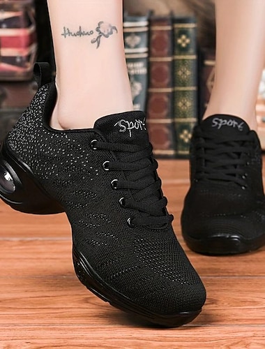  Pentru femei Pantofi Dans În aer liber HipHop Square Dance Mărime Plus Size Modă Toc Drept Vârf rotund Dantelat Negru Roz / negru