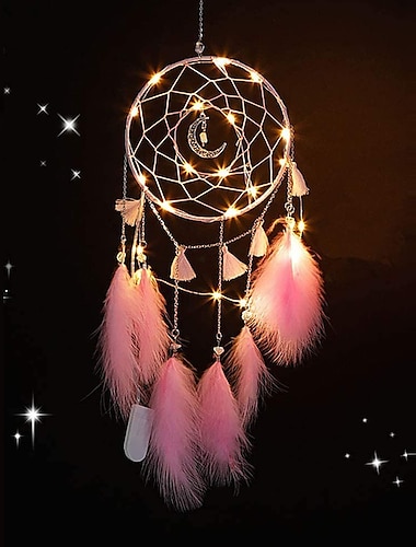  1 peça apanhador de sonhos artesanal presente gancho de pena padrão de lua carrilhão de vento com um círculo ornamento decoração de parede estilo boho sem luz