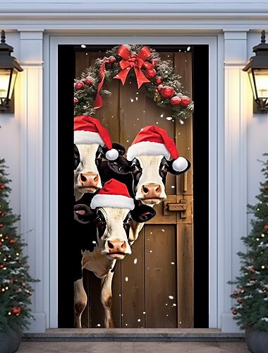  juledørdekorasjoner kuer dørdeksler dør billedvev dør gardin dekorasjon jule bakteppe dør banner for inngangsdør ferie fest dekor forsyninger