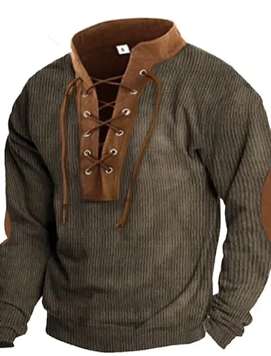  Herren Sweatshirt Aprikose Marineblau Braun Stehkragen Farbblock Schnürung Sport & Outdoor Täglich Ferien Cordstoff Streetwear Basic Lässig Herbst Winter Bekleidung Kapuzenpullover Sweatshirts Langarm