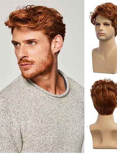  parrucche da uomo parrucca corta arancione parrucca sintetica resistente al calore naturale parrucca per capelli cosplay di halloween parrucche per feste di natale