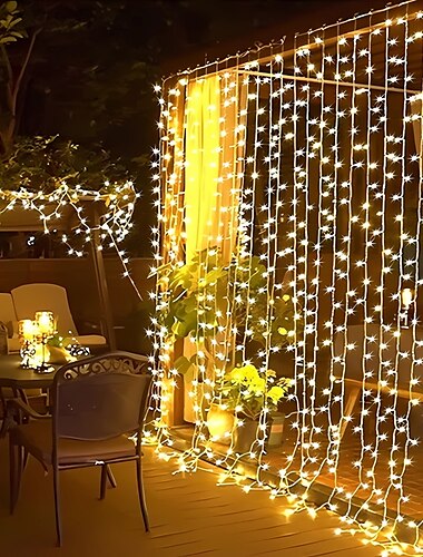  1 Stück Vorhang-Licht, solarbetrieben, wasserdicht, Wasserfall-Märchen-Lichterkette, Fenster-Innenlicht für Hochzeit, Party, Weihnachten, dekoratives Licht