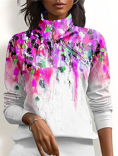  Damen Pullover Sweatshirt Violett Orange Langarm warm Shirt Herbst Winter Damen-Golfkleidung, Kleidung, Outfits, Kleidung