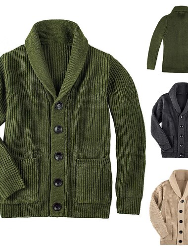  Herr Jultröjor Cardigan Tröja Beskuren tröja Ribbad Tjock Sticka Beskuren Stickat Slät Sjal Uppvärmning Modernt Modernt Xmas Ledigt Kläder Höst Vinter Khaki grön Militärgrön M L XL