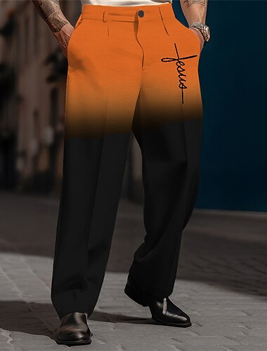  Tro Gradient Ramp Vintage Affär Herr 3D-utskrift Byxor Utomhus Gata Klä till Jobbet Polyester Blå Orange Grön S M L Hög Elasticitet Byxor