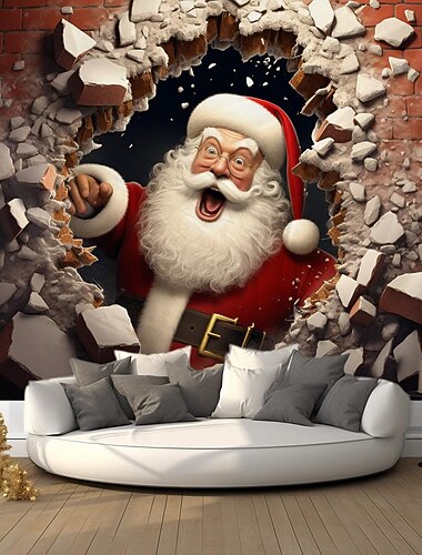  クリスマス デコレーション サンタ 壊れた壁掛けタペストリー 壁アート クリスマス 大きなタペストリー 壁画 装飾 写真 背景 ブランケット カーテン 自宅 寝室 リビングルーム 装飾