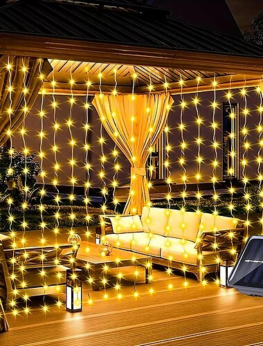  1 paquete 300/200/100 LED cortina de luz solar al aire libre, control remoto, 8 modos de iluminación, luces de hadas, ip65 impermeable, luces de alambre de cobre fiesta de Navidad boda hogar