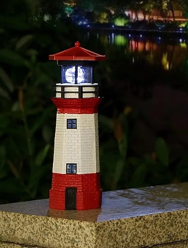  Torre de luz solar, luz de resina giratoria para jardín LED torre de humo al aire libre advertencia paisaje luz jardín patio césped, decoración de faro giratorio de 360 grados, regalos de faro