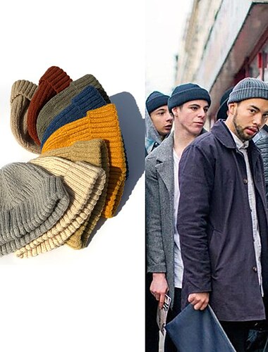  Hombre Sombrero de Beanie Gorro de pescador Gorro de arrastre Gorra de reloj Gorros Amarillo Claro Negro Algodón Deportes Viaje Enrollar el borde Exterior Vacaciones Plano Resistente al Viento