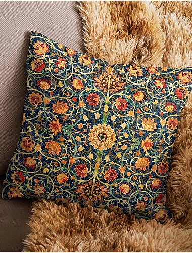  Doppelseitiger Vintage-Kissenbezug, 1 Stück, weich, inspiriert von William Morris, dekorativer quadratischer Kissenbezug für Schlafzimmer, Wohnzimmer, Sofa, Couch, Stuhl
