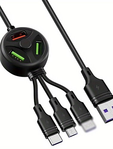  Der neue Sechs-in-Eins-Hub mit drei USB-Erweiterungsladedatenkabeln kann in ein U-Disk-Handy-Ladekabel eingelegt werden. 3 Handy-Ladegeräte, geeignet für iPhone-USB-Schnittstelle und Android