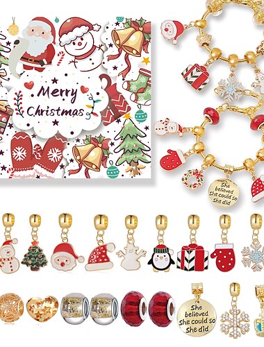  Coffret cadeau calendrier de l'Avent de Noël, calendrier de compte à rebours, ornements de Noël à faire soi-même, bracelet pour arbre de Noël de l'Avent, cadeau de Noël