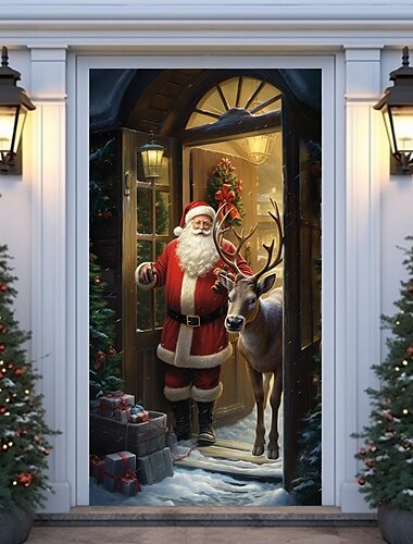  jul dörrdekorationer santa ren dörr täcker dörr gobeläng dörr gardin dekoration jul bakgrund dörr banner för ytterdörr semester fest dekoration tillbehör