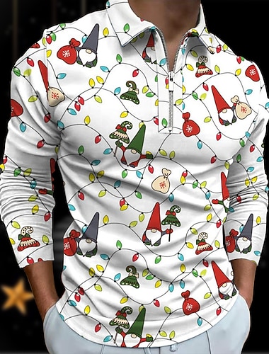  kerstmis heren kerstlicht 3d rits polo xmas golf kerstman grafische prints turndown rood blauw 3d print straat lange mouw rits print kleding kleding modeontwerper casual