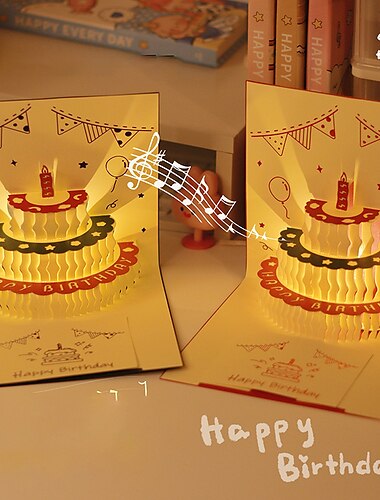  música iluminación ins regalo de cumpleaños creatividad lindo osito tarjeta de felicitación tarjeta de felicitación tridimensional 3d pastel tarjeta de bendición carta