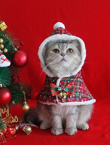  Hunde Katzen Umhang Weihnachtsoutfit Modisch Party Winter Wasserdicht Atmungsaktiv Weich Waschbar Komfortabel Party Weihnachten Casual Festival Hundebekleidung for Bichon Frise Spitz kleines Haustier