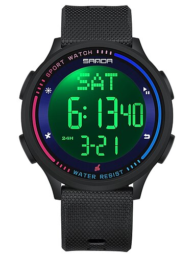  SANDA Mujer Hombre niños Reloj Digital Esfera Grande Al Aire Libre Deportes Moda Luminoso Despertador LCD Calendario Silicona Reloj