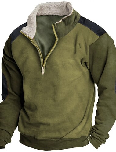  Herren Sweatshirt Pullover Reißverschluss-Sweatshirt Taktisch Grün Grau Troyer Halber Reißverschluss Farbblock Patchwork Sport & Natur Täglich Festtage Polyester Vintage Brautkleider schlicht Dünnes