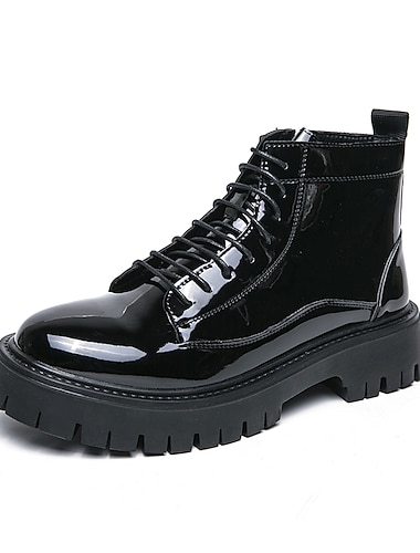  Férfi Csizmák Brit stílusú plaid cipő Divatcsizma Alkalmi Brit Napi Lakkbőr Kényelmes Csúszásmentes Bokacsizmák Fűzős Fekete Ősz Tél