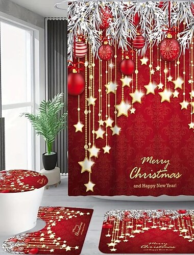  tenda da doccia natalizia per il bagno, tenda decorativa natalizia con 12 ganci