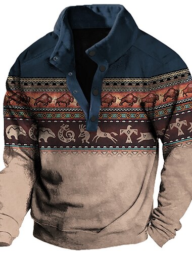  Herren Graphic Tier Cowboy Sweatshirts Sweatshirt Pullover Langarm Sweatshirt Ständer Ethnisch Vintage-Retro Western-Cowboy 3D-Druck Urlaub Sports Outdoor Festtage Bedruckt Frühling & Herbst