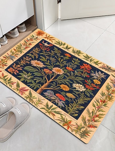  Felpudo floral con diseño de pájaros, alfombras lavables, alfombra de cocina, alfombra antideslizante a prueba de aceite, alfombra interior y exterior, decoración de dormitorio, alfombra de baño,