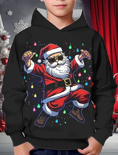  クリスマス 男の子 3D サンタクロース パーカー Pullover 長袖 3Dプリント 秋 冬 ファッション ストリートファッション クール ポリエステル 子供 3〜12年 アウトドア カジュアル 日常 レギュラー