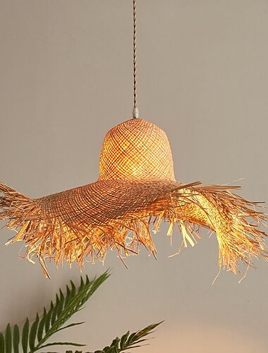  pandantiv abajur din ratan sufragerie stil japonez diy lampă coș pălărie de paie candelabru de design boem țesut manual plafon suspendat pentru bucătărie sufragerie foaier dormitor 110-240v
