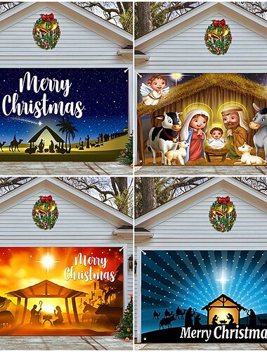  クリスマスガレージドアバナー、屋内屋外クリスマス休暇、幸せな背景、装飾カバー、クリスマス新年あけましておめでとうございますバナー、大型ドアカバー、クリスマス装飾