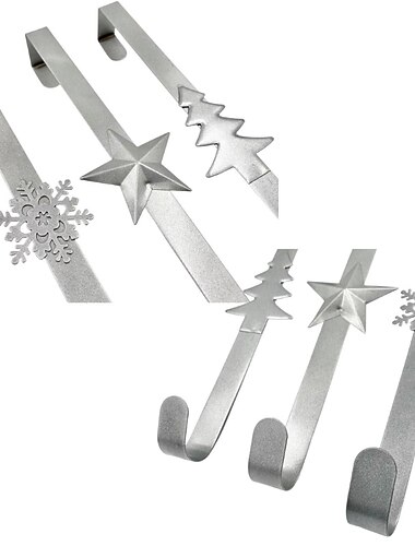  Cintre de couronne de Noël sur la porte crochet de couronne en métal étoile arbre de Noël crochet de flocon de neige pour décoration de fête de Noël porte mur bureau à domicile, argent