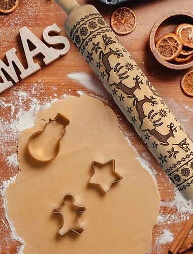  Christmas Rolling Pin Nativity Scene Embossing Pattern Xmas Wooden 3D Engraved Nativity With Jesus For Baking Cookies