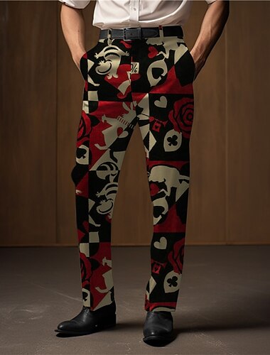  Farbblock Poker Abstrakt Herren 3D-Druck Hosen Hose Outdoor Strasse Tragen Sie, um zu arbeiten Polyester Wein Rote Blau S M L Hoch Elastizität Hose