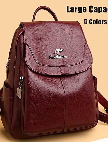  Damen Rucksack Schultasche Mini Rucksack Rucksack Schulanfang Outdoor Täglich Feste Farbe PU-Leder Hohe Kapazität Wasserdicht Leichtgewichtig Reißverschluss Weinrot Schwarz Himmelblau