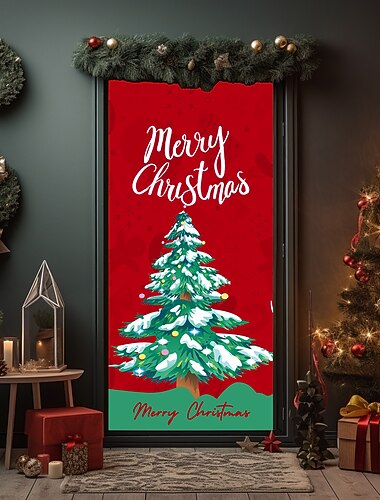  زينة باب عيد الميلاد زينة أغطية الأبواب نسيج الباب ستائر الباب ديكور خلفية عيد الميلاد لافتة الباب للباب الأمامي لوازم ديكور حفلات العطلات