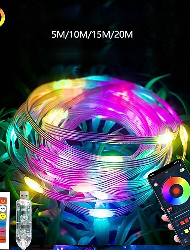  5 מטר 10מ' 15 מטר אורות חכמים 50/100/150/200 נוריות 5050 SMD בקר מרחוק 24Keys USB עם מיני בקר 1set צבעוני מנורות מחרוזות יצירתיות בקרת APP יו אס בי מפלגה 5 V