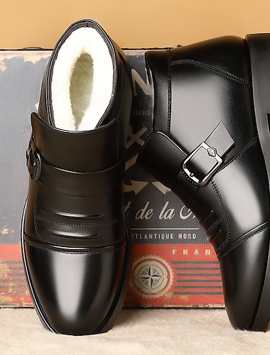  Miesten Bootsit Juhlakengät Talvikengät Fleece-vuori Kävely Vintage Vapaa-aika ulko- Päivittäin Nahka Lämmin Korkeutta lisäävä Mukava Loaferit Musta Syksy Talvi