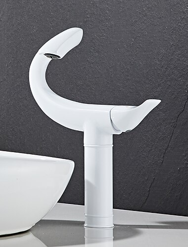  Gebogener Waschbecken-Wasserhahn für Gefäße, mittig angeordneter Einhebelmischer, Einloch-Badewannenarmaturen für hohe Gefäße mit Schalter für heißes und kaltes Wasser, Ventilinnenseite aus Keramik