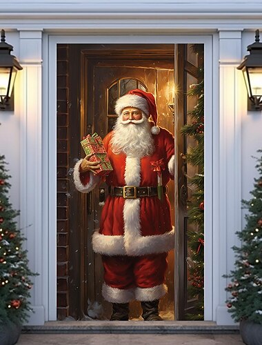  juledørdekorasjoner nisse dørdeksler dørteppe dørgardindekorasjon julebakgrunn dørbanner til inngangsdør feriefest dekorutstyr