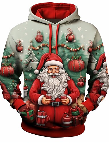  jul mænds julescene 3d hættetrøjer julemandens motorvej grafisk mode daglig basis 3d print pullover sport udendørs ferie ferie hættetrøjer beige hættetrøjer frontlomme fjeder &amp; claus hvid bomuld